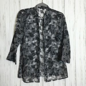 Notations Sheer Black and Gray Floral Jacket